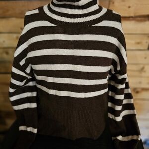 Women's Mock‎ Turtleneck Pullover Sweater- A New Day Brown Striped